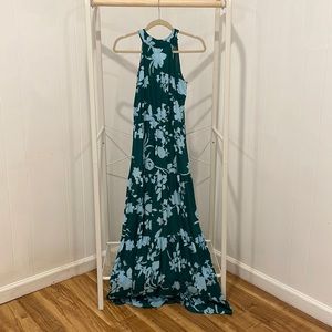 Blue Green Floral Maxi Dress